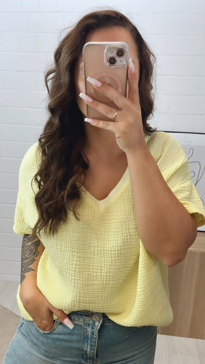 Musselin T-Shirt im weiten Schnitt – Soft Gelb