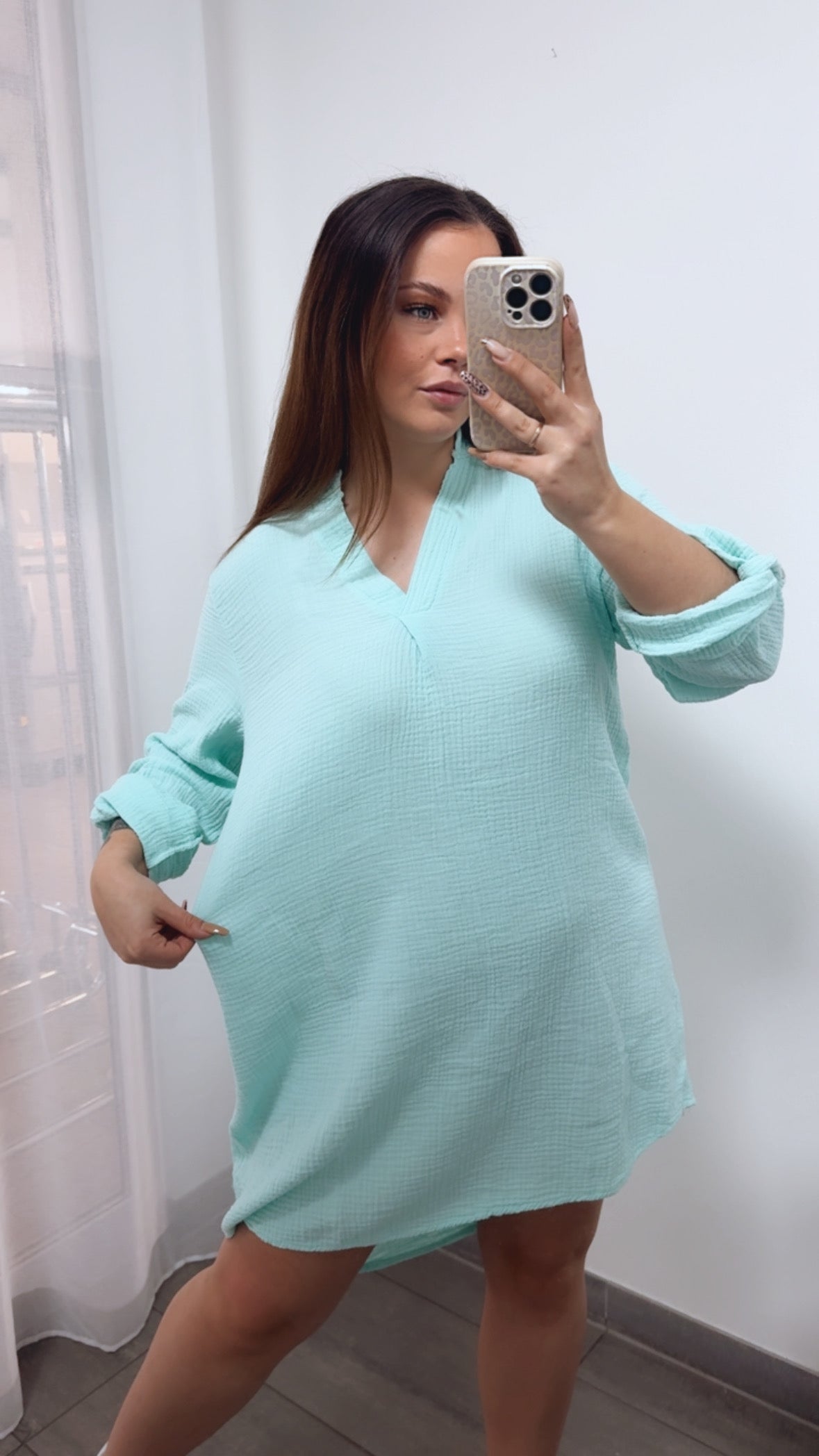Musselin Blusenkleid mit V-Ausschnitt in Mint – Moderne Eleganz | MUSSELIN LIEBE