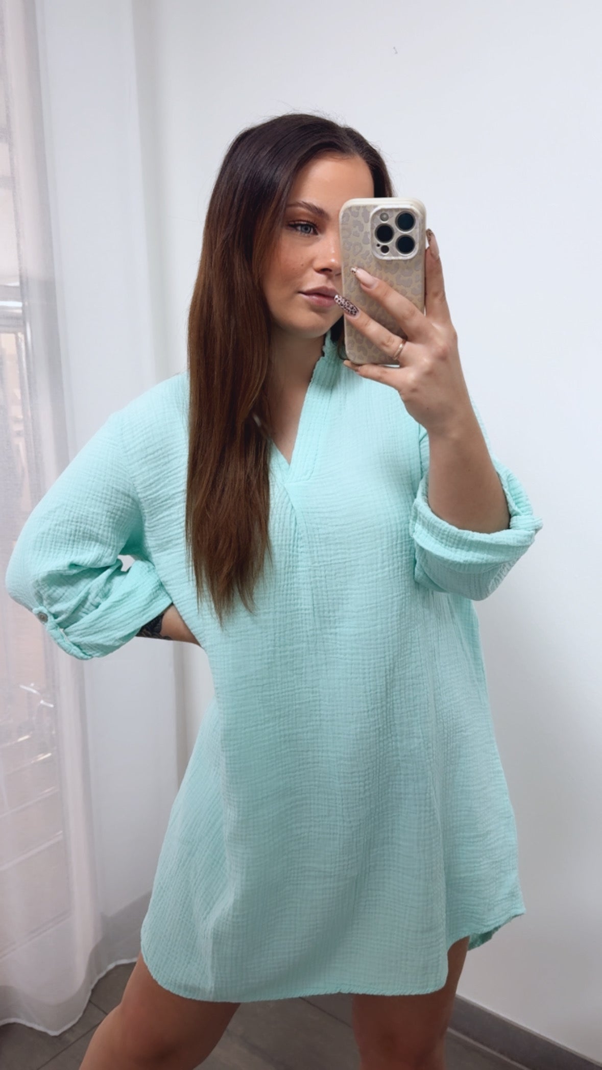Musselin Blusenkleid mit V-Ausschnitt in Mint – Moderne Eleganz | MUSSELIN LIEBE