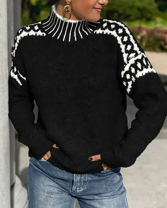 Livia Gestrickter Pullover – Warmer Damen-Strickpullover mit Skandinavischem Muster