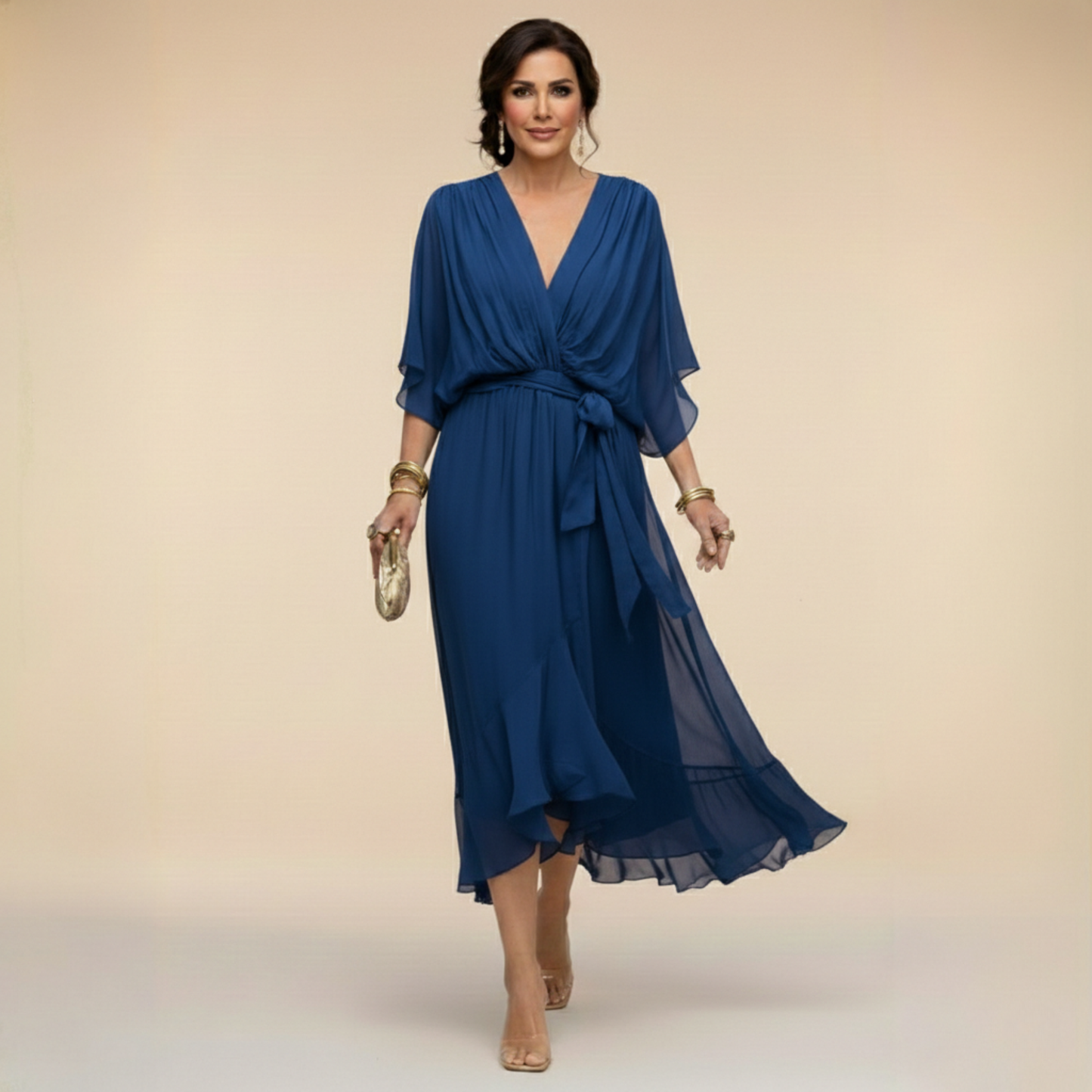 Monica – Fließendes Chiffon-Kleid mit V-Ausschnitt | Salzburg Mode