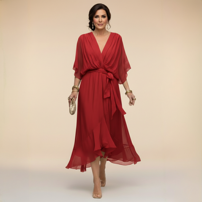 Monica – Fließendes Chiffon-Kleid mit V-Ausschnitt | Salzburg Mode