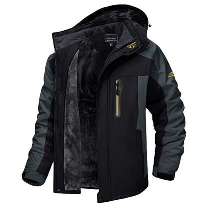 Herren Winterjacke schwarz-grau mit Kapuze, warm gefüttert, Outdoor-Design