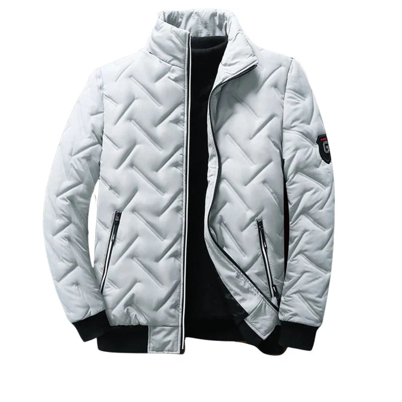 Herren Steppjacke hellgrau mit Reißverschluss und Stehkragen, sportlicher Look