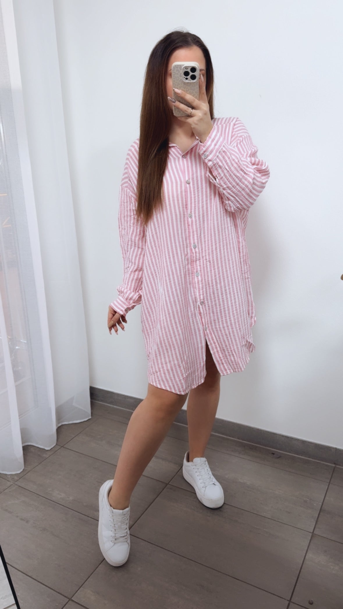 Lange Musselin Bluse mit Streifen in Rosa-Weiss – Feminine Eleganz | MUSSELIN LIEBE