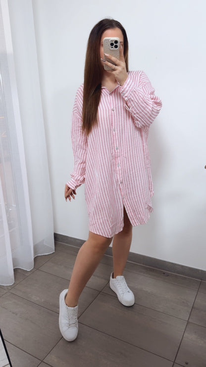 Lange Musselin Bluse mit Streifen in Rosa-Weiss – Feminine Eleganz | MUSSELIN LIEBE