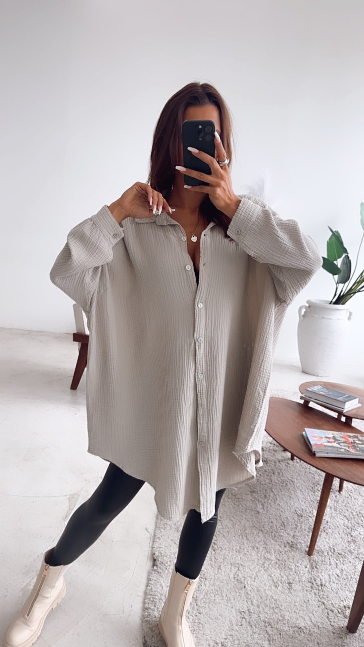 Lange Oversize Musselin Bluse in Beige – Zeitlose Natürlichkeit | MUSSELIN LIEBE