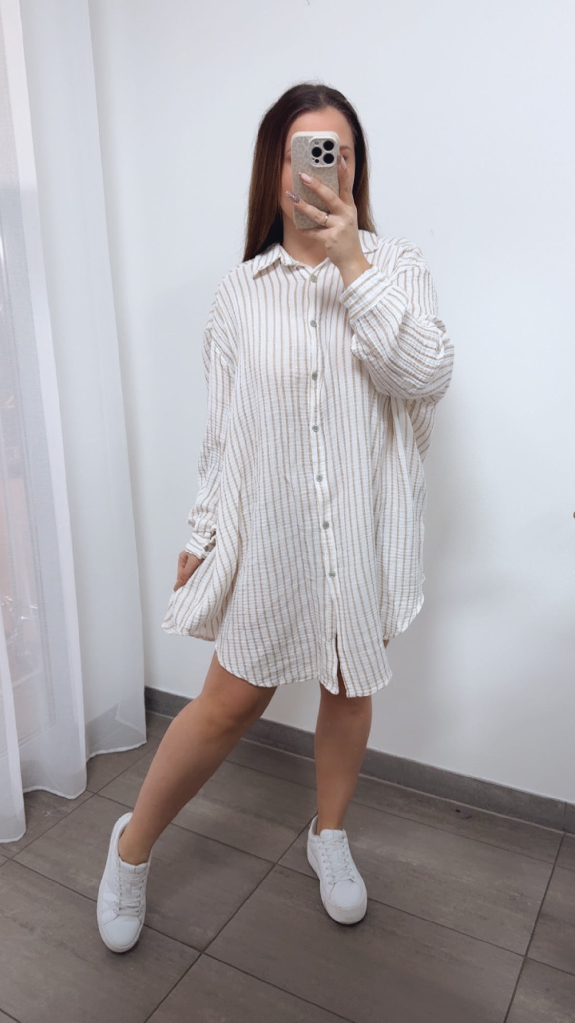 Lange Musselin Bluse mit Streifen in Beige-Weiss – Natürliche Eleganz | MUSSELIN LIEBE