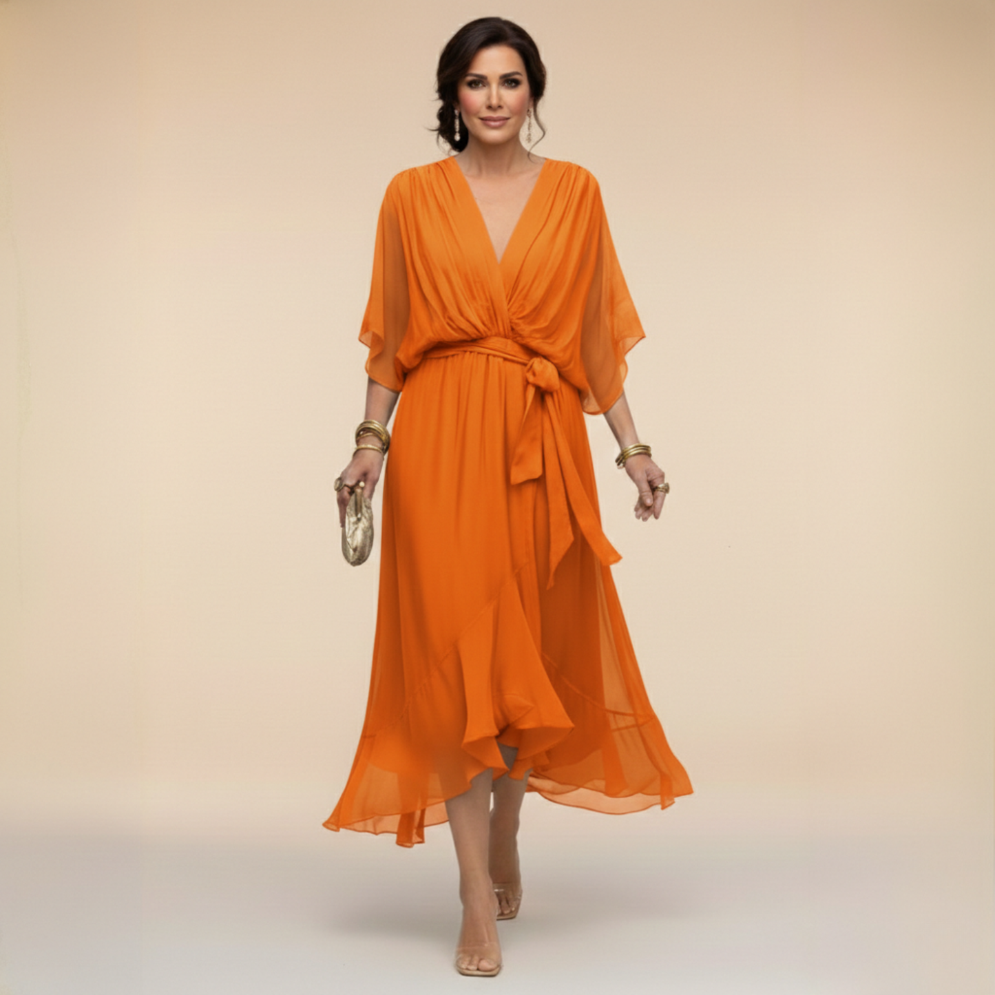 Monica – Fließendes Chiffon-Kleid mit V-Ausschnitt | Salzburg Mode