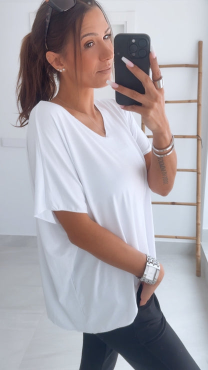T-Shirt mit V-Ausschnitt – Weiß