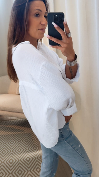 Kurze Oversize Musselin Bluse in Weiss – Puristische Leichtigkeit | MUSSELIN LIEBE