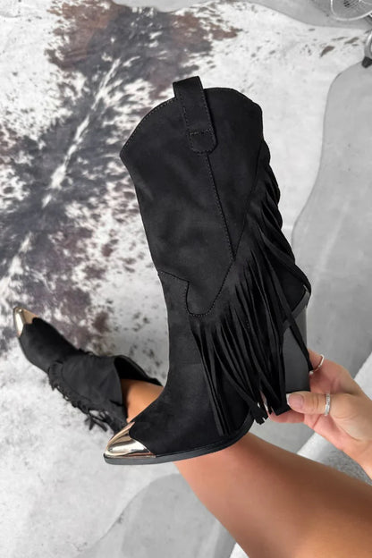 Schwarze Western Boots mit Fransen