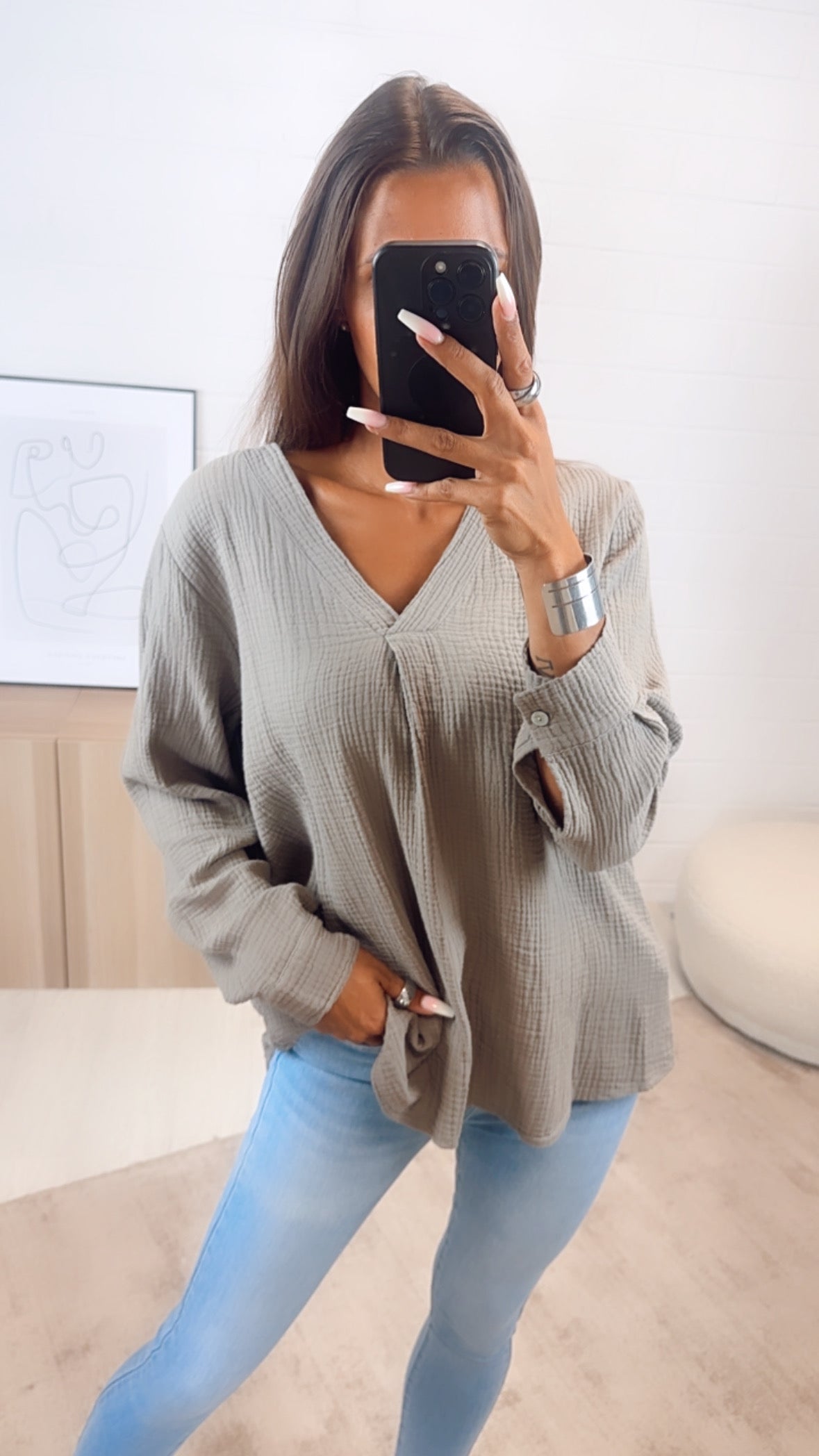 Musselin Bluse ohne Knöpfe in Schlamm – Minimalistische Eleganz | MUSSELIN LIEBE