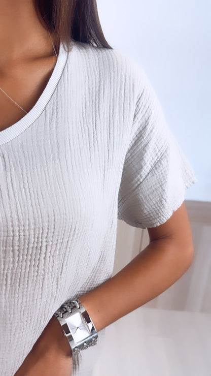 Musselin T-Shirt im weiten Schnitt – Beige