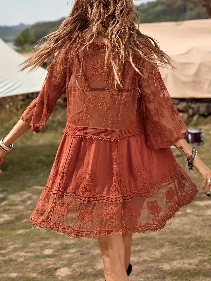 Lila - Cover Up Lace Durchschauen Cover Up Kleid Boho-Stil