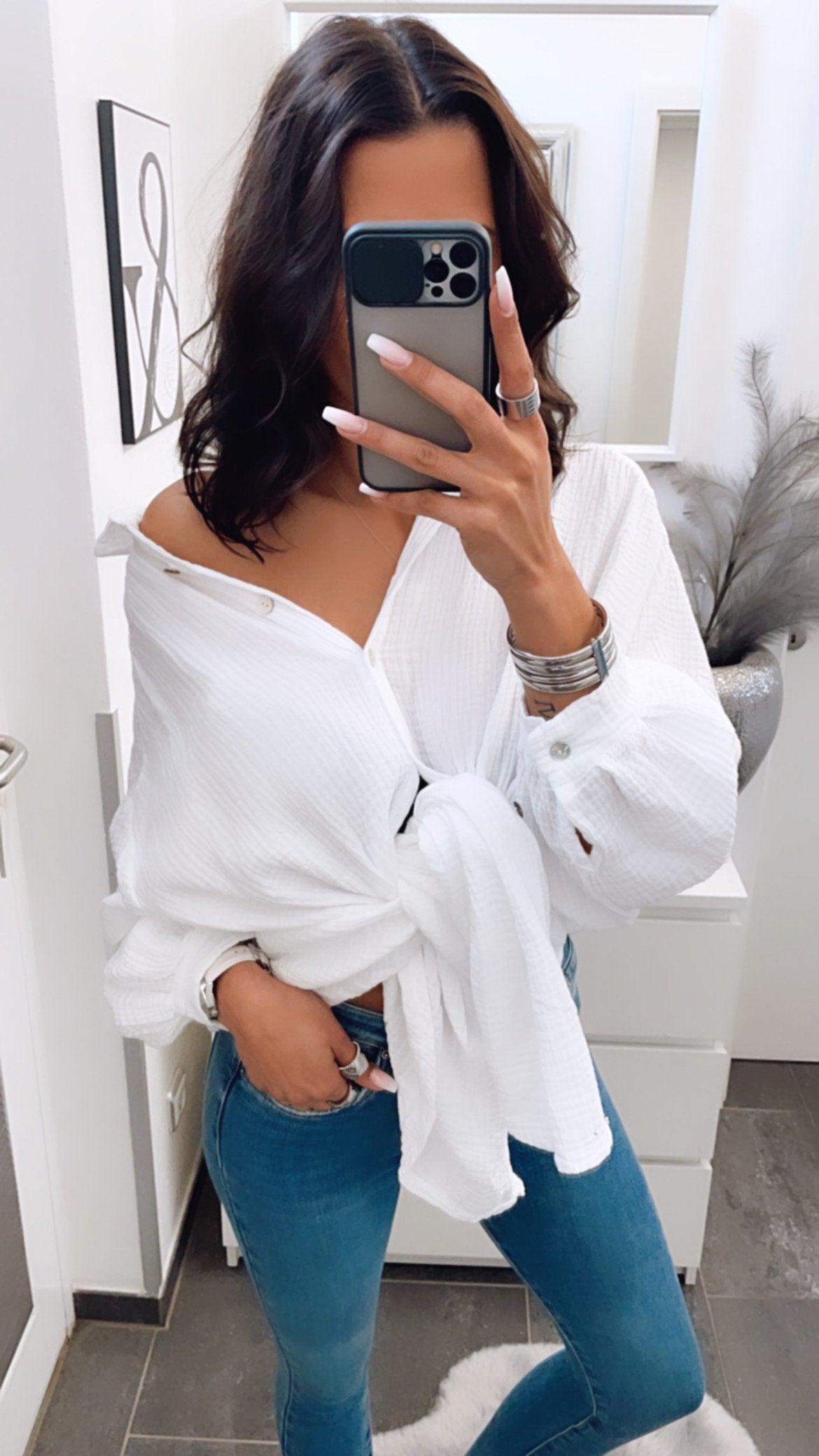 Lange Oversize Musselin Bluse in Weiss – Puristische Eleganz | MUSSELIN LIEBE