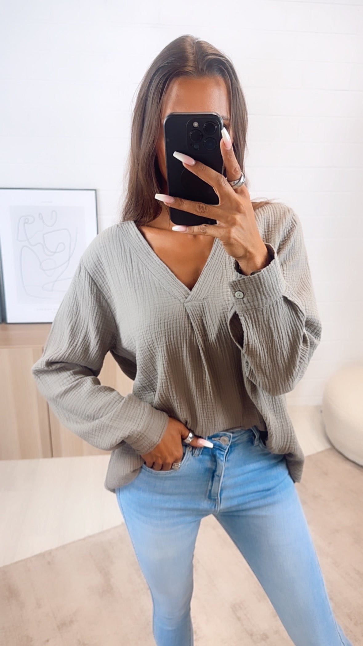 Musselin Bluse ohne Knöpfe in Schlamm – Minimalistische Eleganz | MUSSELIN LIEBE