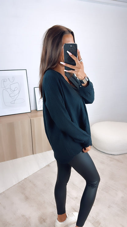 Musselin Bluse ohne Knöpfe in Schwarz – Zeitlose Eleganz | MUSSELIN LIEBE