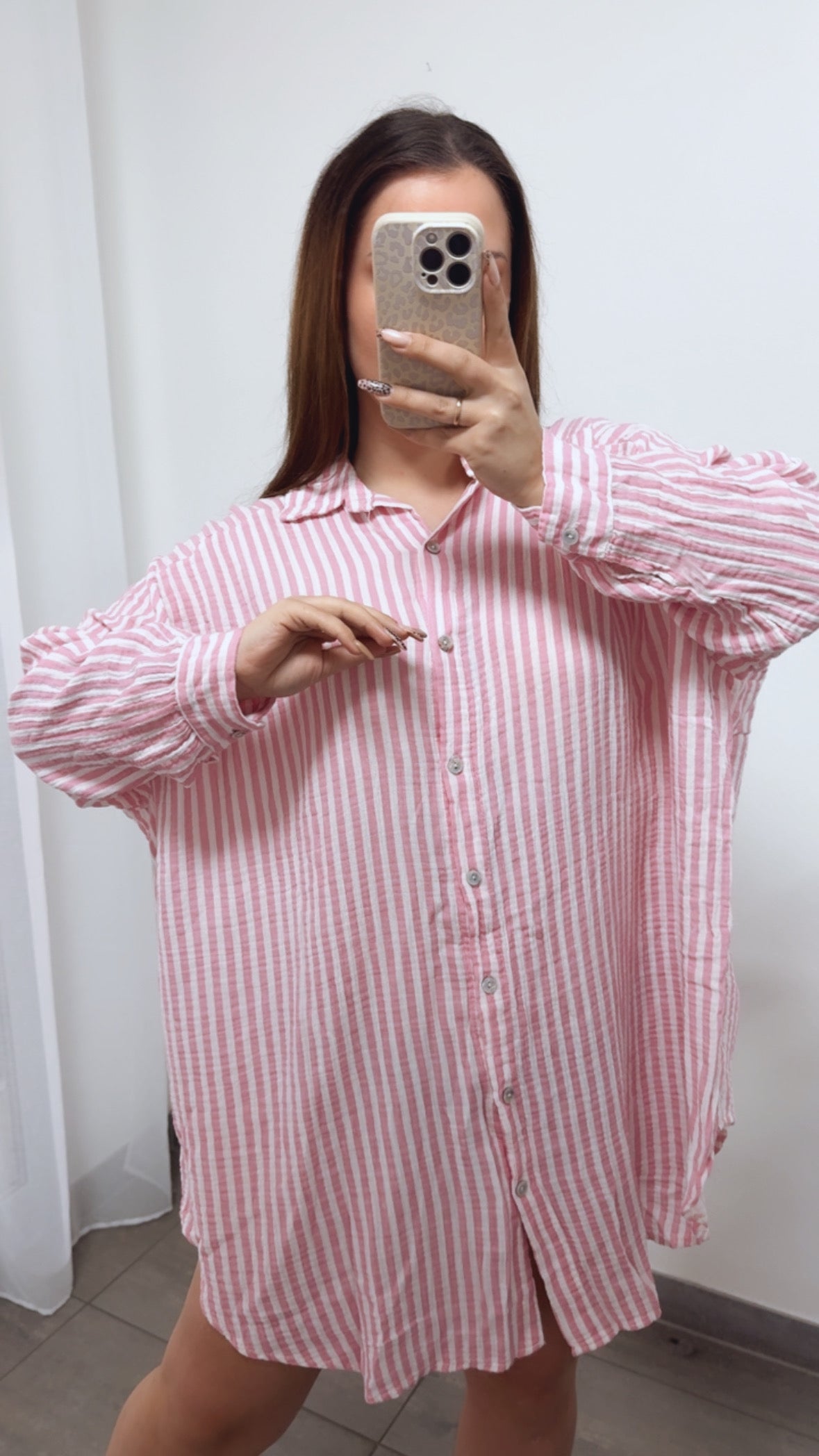 Lange Musselin Bluse mit Streifen in Rosa-Weiss – Feminine Eleganz | MUSSELIN LIEBE