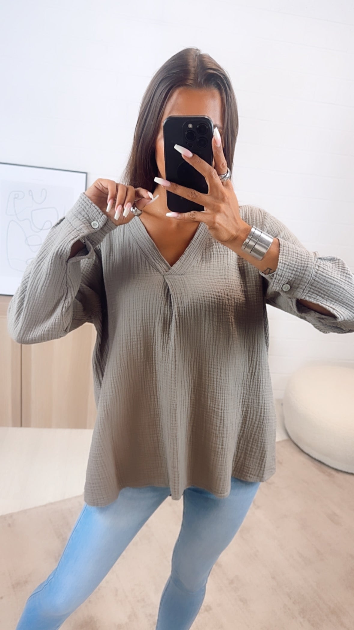 Musselin Bluse ohne Knöpfe in Schlamm – Minimalistische Eleganz | MUSSELIN LIEBE