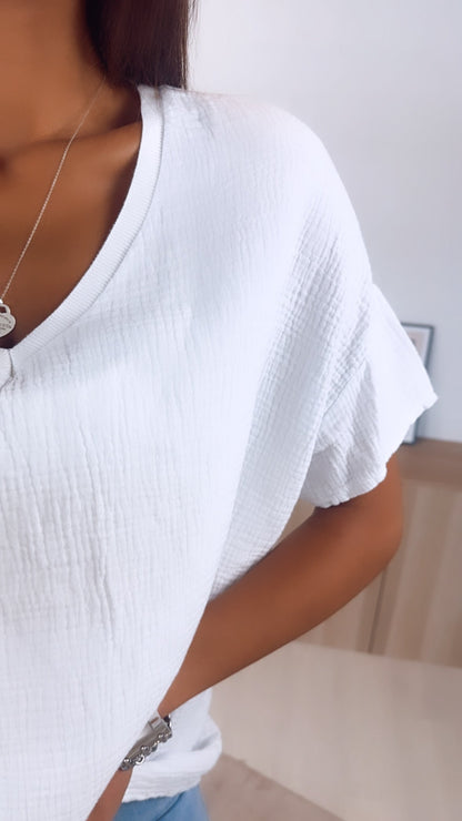 Musselin T-Shirt im weiten Schnitt in Weiss – Puristische Leichtigkeit | MUSSELIN LIEBE