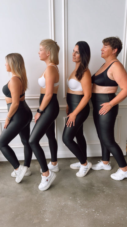 Lederlook Leggings High-Waist Schwarz - Formende Damen Leggings