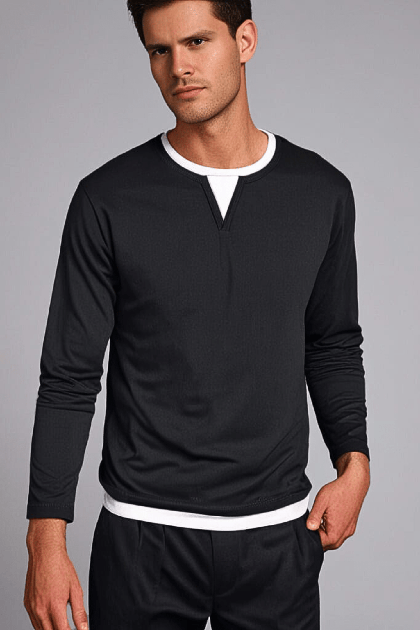 Philip - Casual Langarm-Shirt Herren V-Ausschnitt