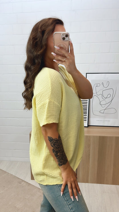 Musselin T-Shirt im weiten Schnitt – Soft Gelb