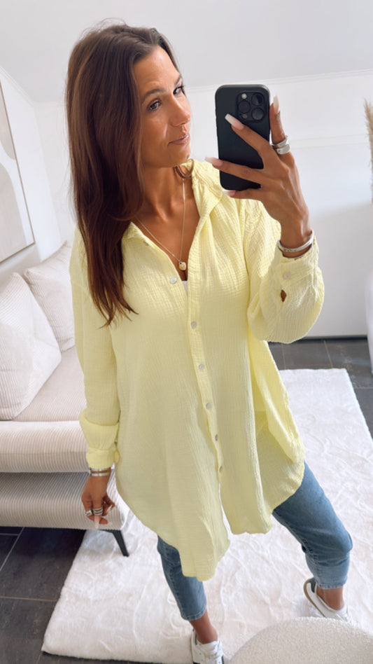 Lange Oversize Musselin Bluse in Gelb – Sonnige Eleganz | MUSSELIN LIEBE