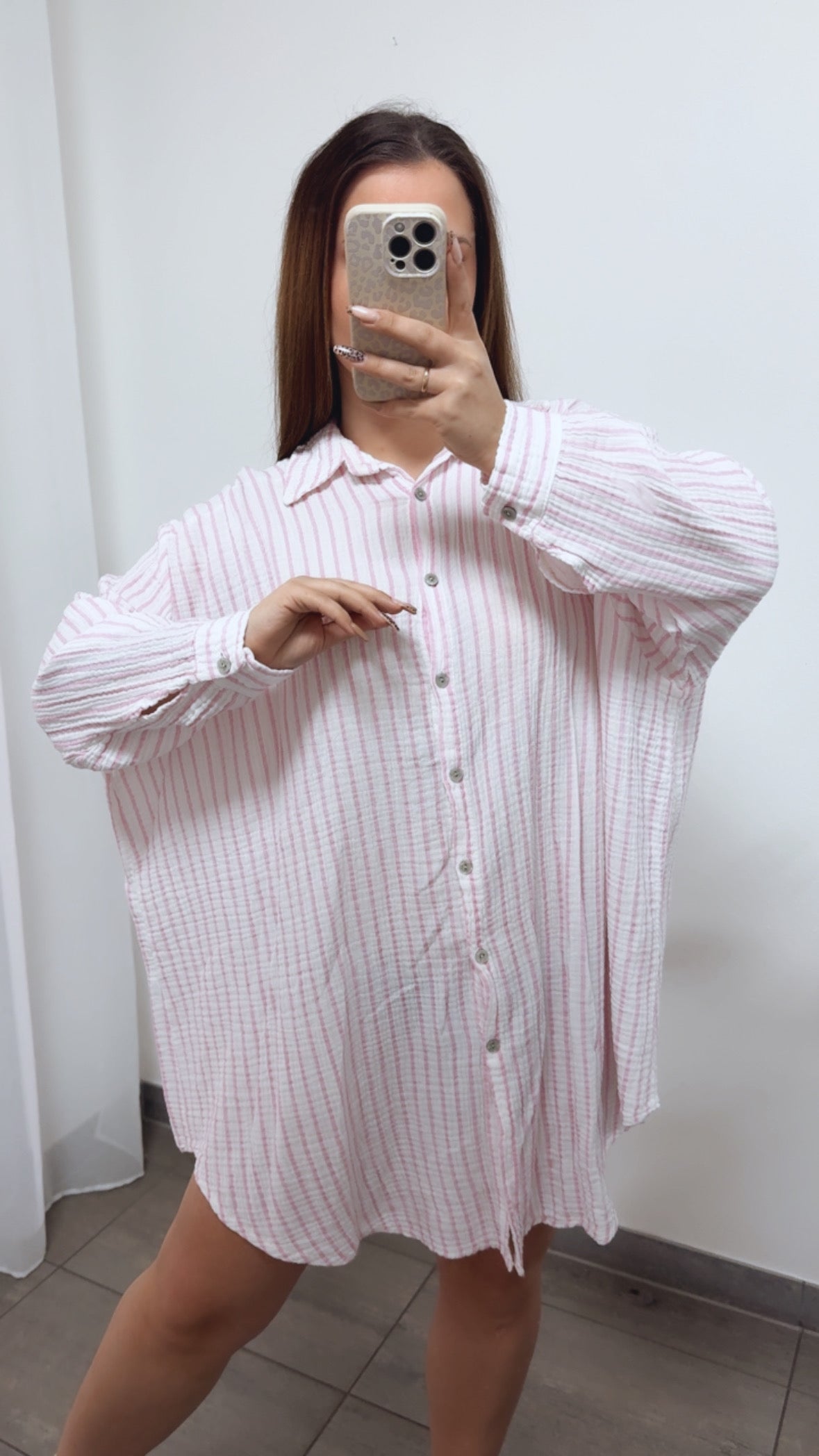 Lange Musselin Bluse mit Streifen in Pink-Weiss – Zeitlose Eleganz | MUSSELIN LIEBE