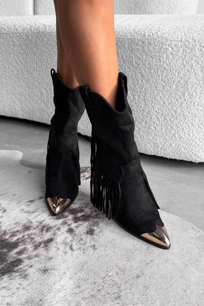 Schwarze Western Boots mit Fransen
