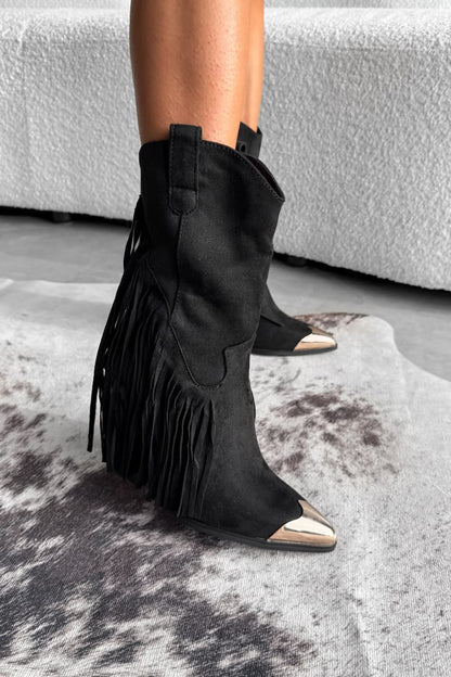Schwarze Western Boots mit Fransen