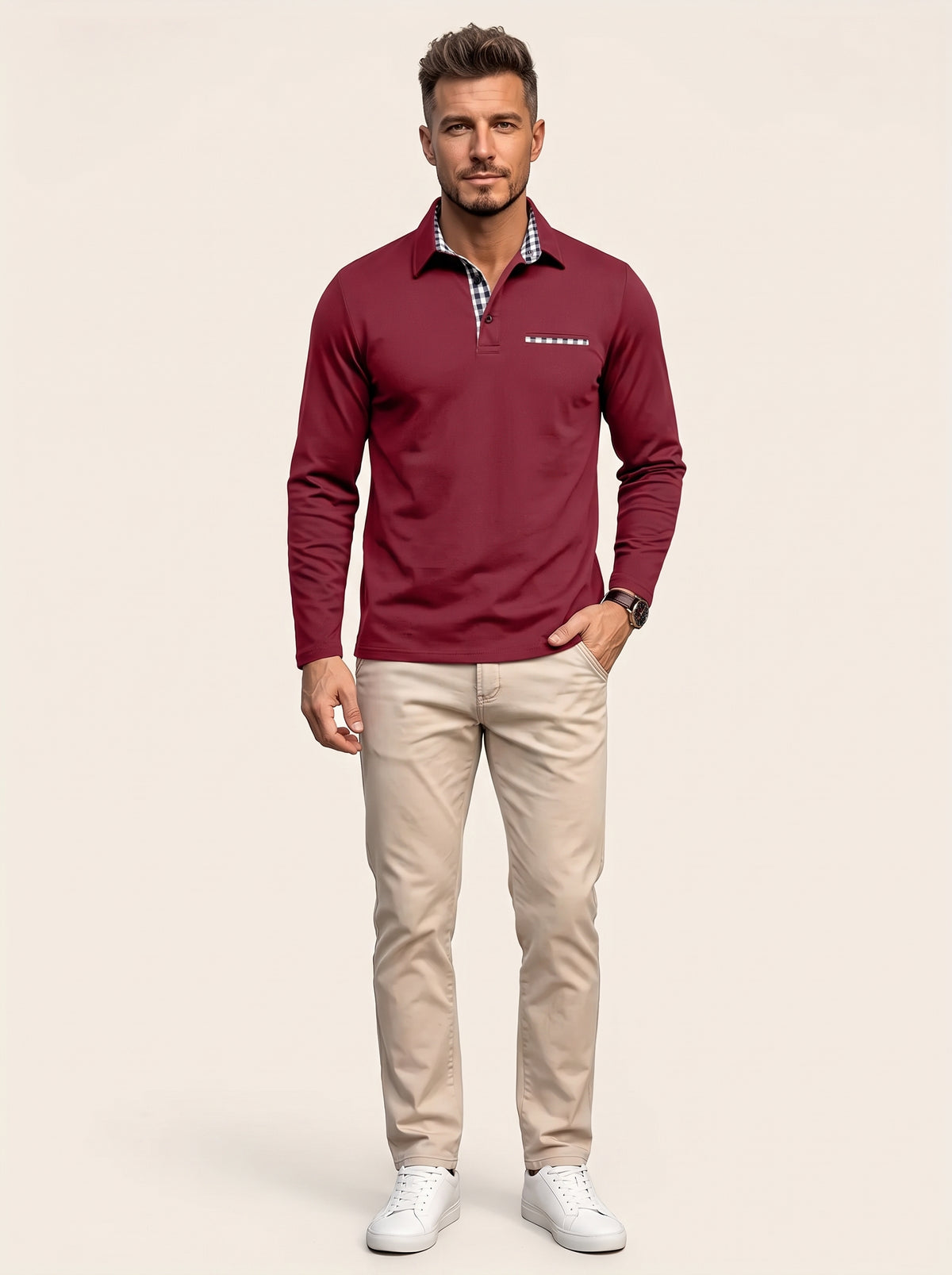 Gernan – Langarm-Poloshirt aus Baumwolle
