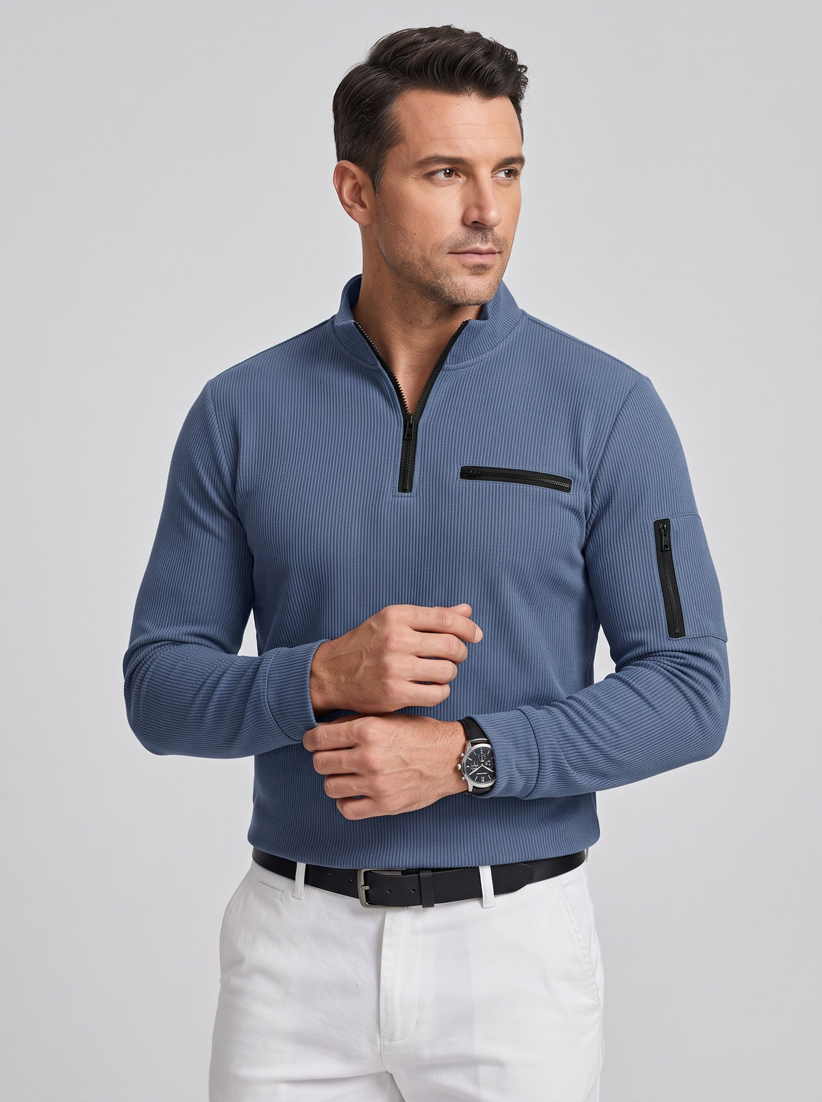 Gusteous – Langarm-Poloshirt mit Zip-Kragen