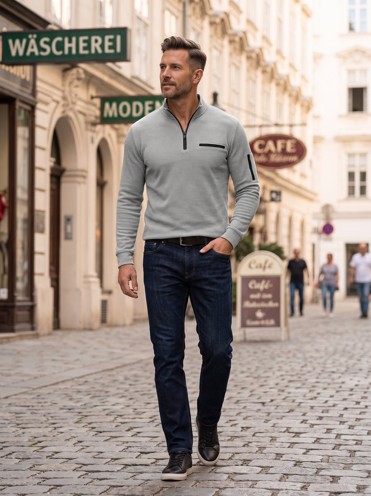 Gusteous – Langarm-Poloshirt mit Zip-Kragen