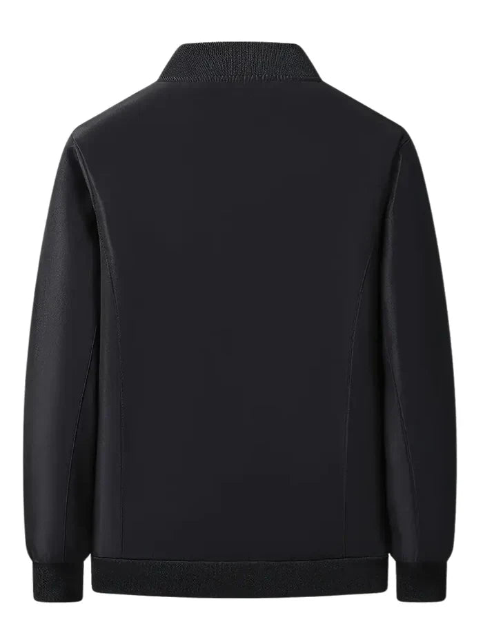 Schwarze Herren Fleecejacke mit Stehkragen, Rückansicht, sportlich, modern