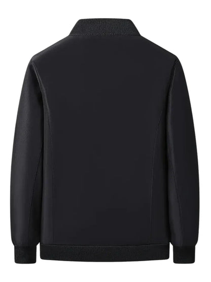 Schwarze Herren Fleecejacke mit Stehkragen, Rückansicht, sportlich, modern