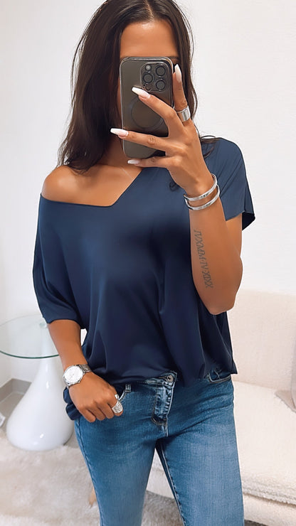 T-Shirt mit V-Ausschnitt – Dunkel Blau