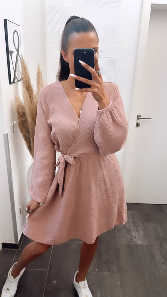 Musselin Kleid in Wickeloptik Altrosa – Romantische Raffinesse | MUSSELIN LIEBE