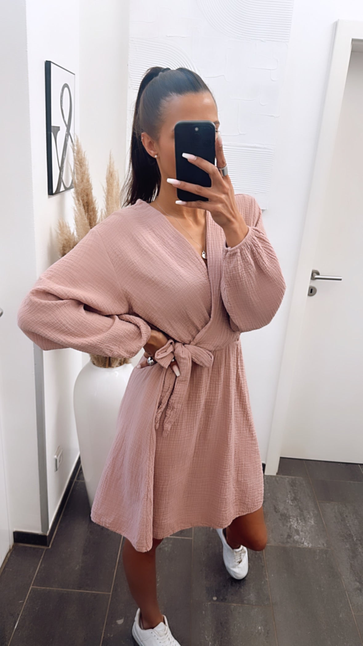 Musselin Kleid in Wickeloptik Altrosa – Romantische Raffinesse | MUSSELIN LIEBE