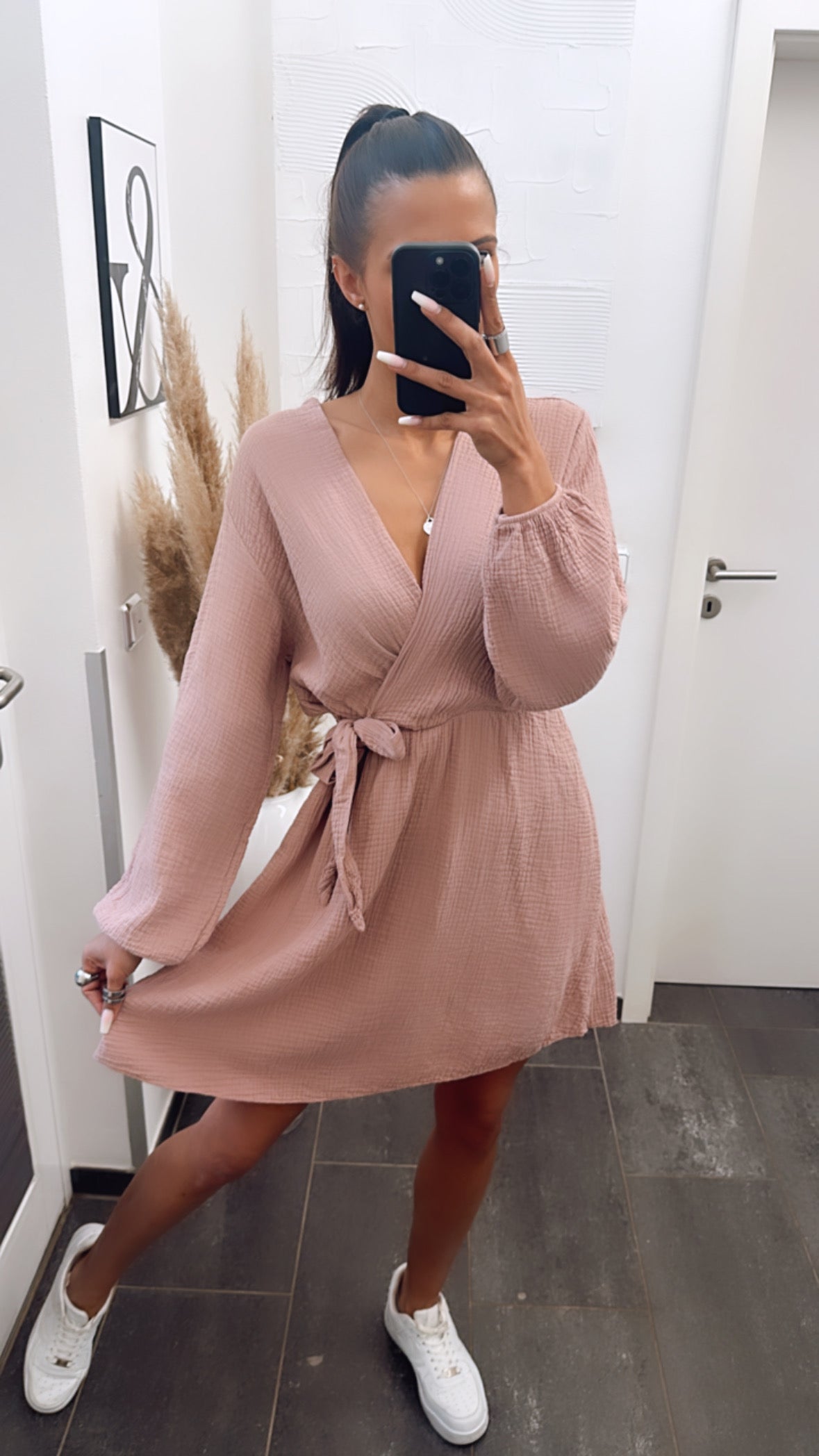 Musselin Kleid in Wickeloptik Altrosa – Romantische Raffinesse | MUSSELIN LIEBE