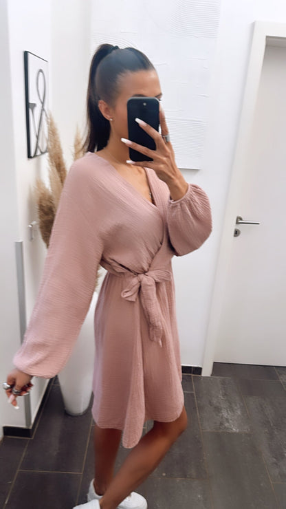 Musselin Kleid in Wickeloptik Altrosa – Romantische Raffinesse | MUSSELIN LIEBE