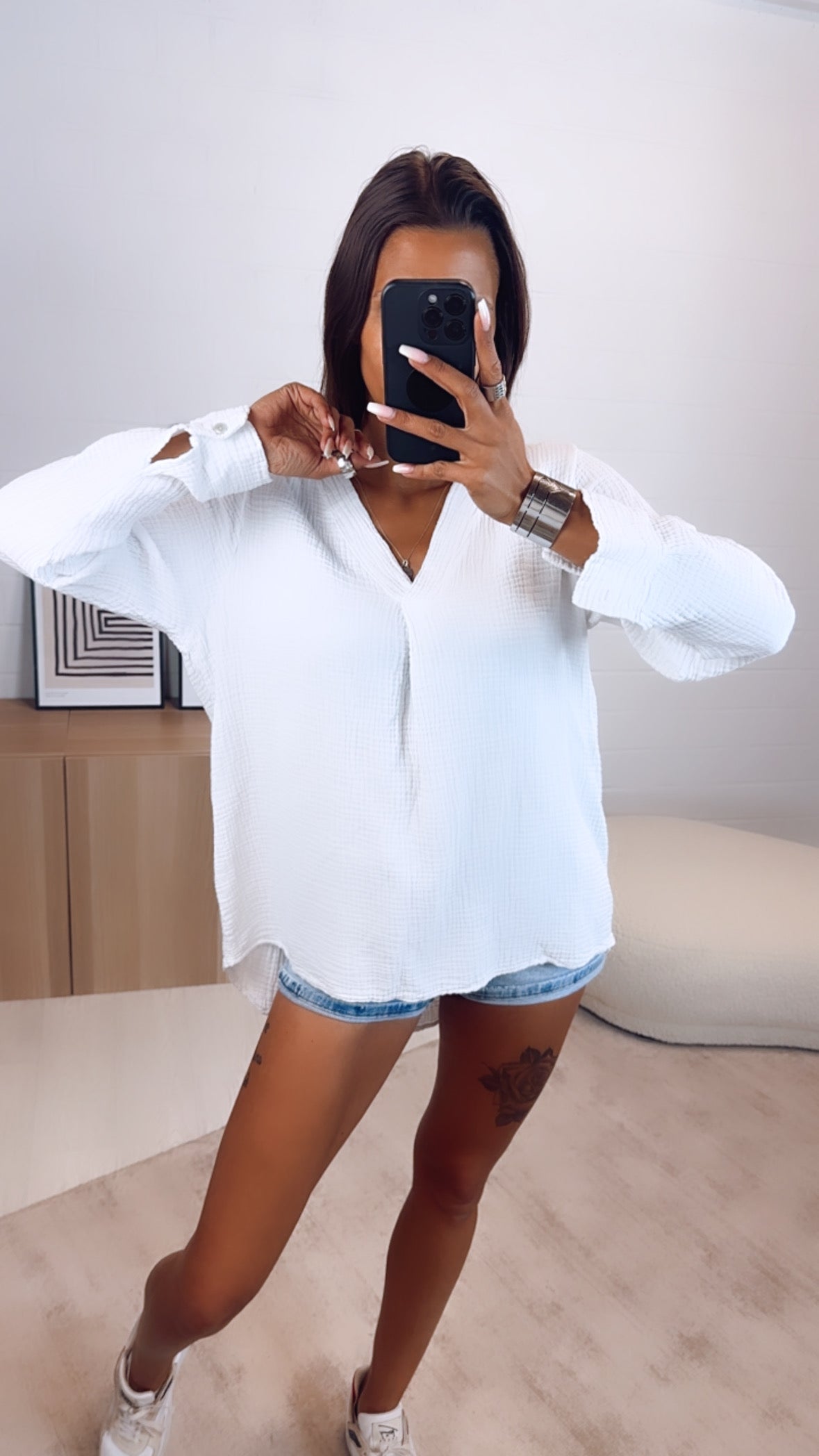 Musselin Bluse ohne Knöpfe in Weiss – Puristische Eleganz | MUSSELIN LIEBE