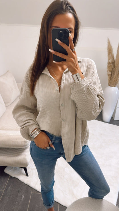 Kurze Oversize Musselin Bluse in Beige – Natürliche Leichtigkeit | MUSSELIN LIEBE