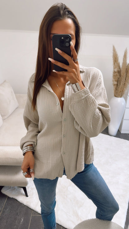 Kurze Oversize Musselin Bluse in Beige – Natürliche Leichtigkeit | MUSSELIN LIEBE