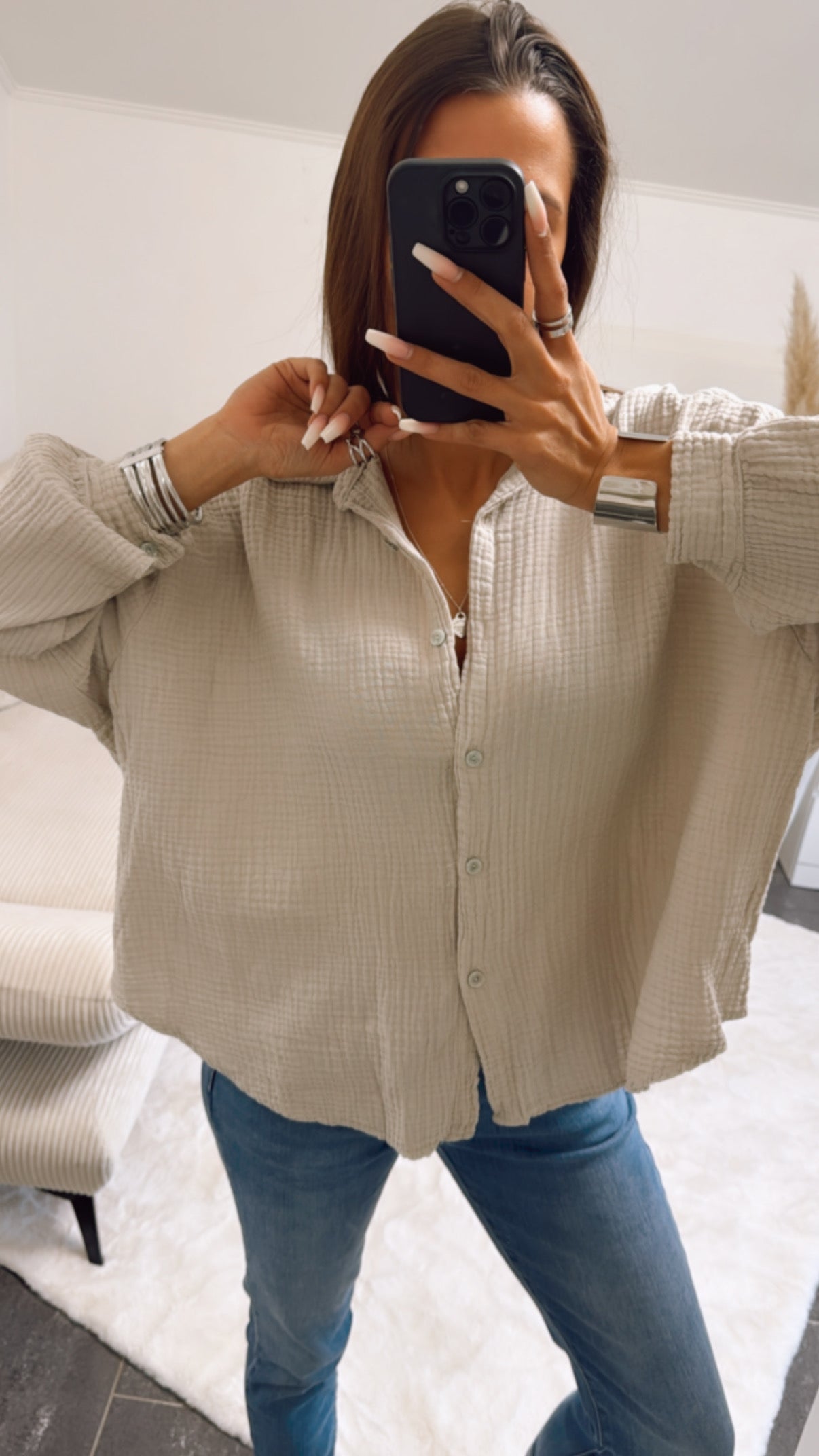 Kurze Oversize Musselin Bluse in Beige – Natürliche Leichtigkeit | MUSSELIN LIEBE