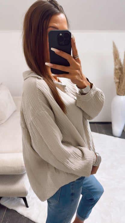 Kurze Oversize Musselin Bluse in Beige – Natürliche Leichtigkeit | MUSSELIN LIEBE