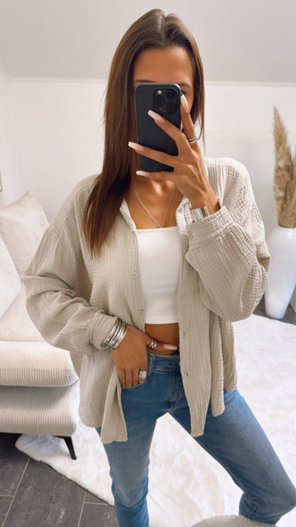Kurze Oversize Musselin Bluse in Beige – Natürliche Leichtigkeit | MUSSELIN LIEBE