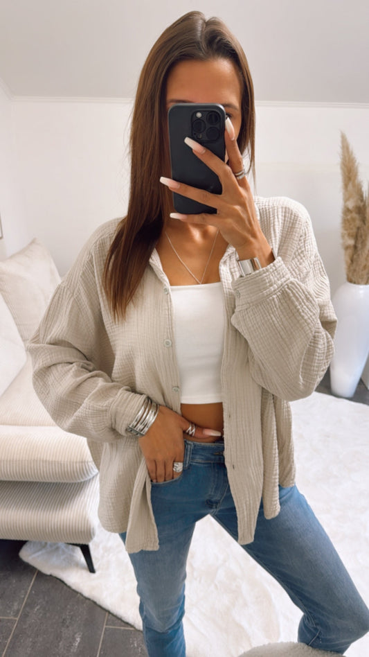 Kurze Oversize Musselin Bluse in Beige – Natürliche Leichtigkeit | MUSSELIN LIEBE