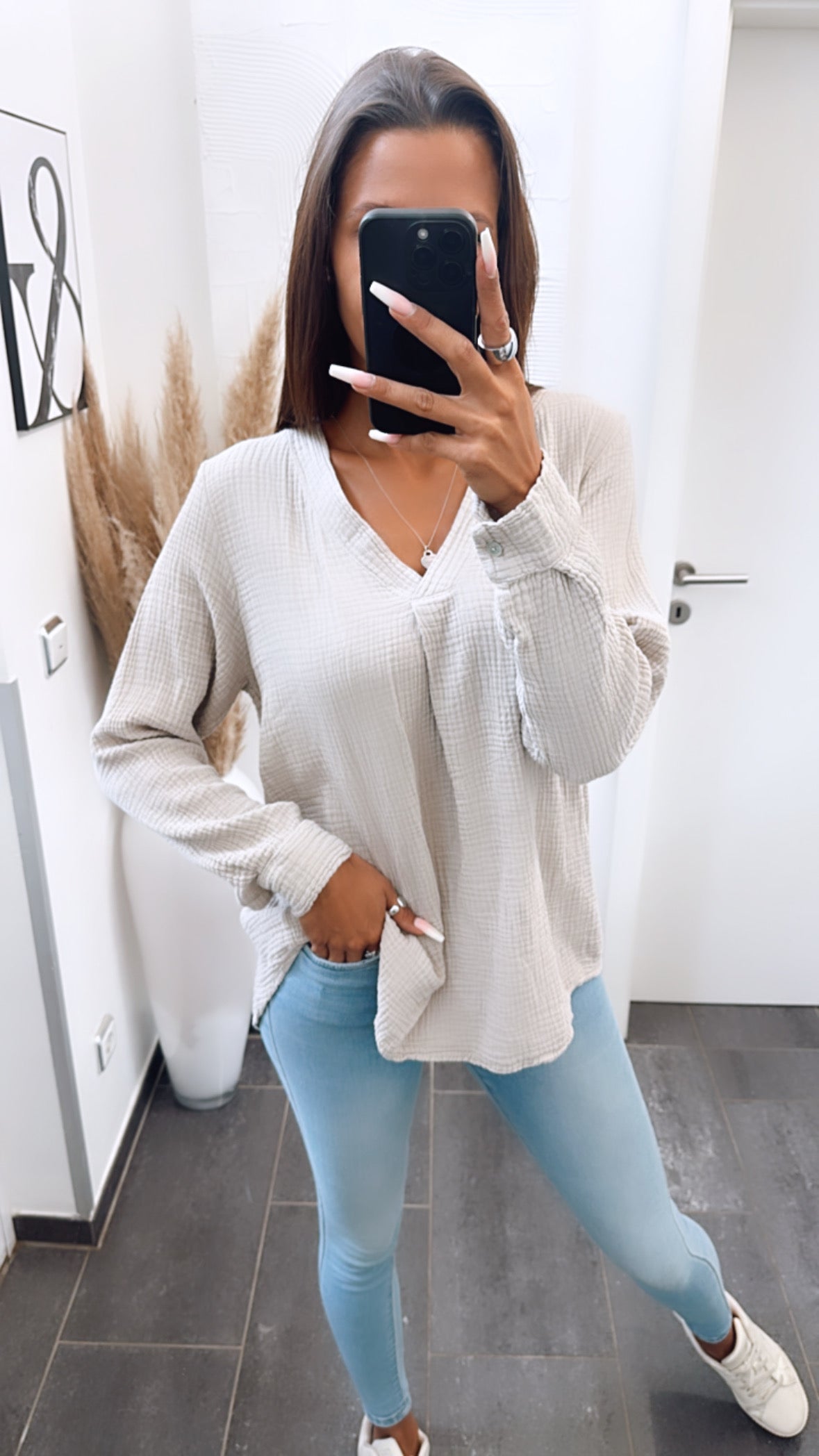 Musselin Bluse ohne Knöpfe in Beige – Natürliche Eleganz | MUSSELIN LIEBE
